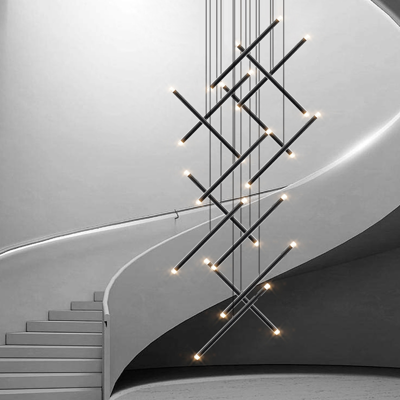 Interior Design Hall - 모던 LED 계단 샹들리에, 디자이너 거실
