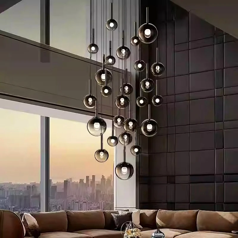 Interior Design Remote - 미니멀리즘 디자인 블랙 탁구 유리 샹들리에